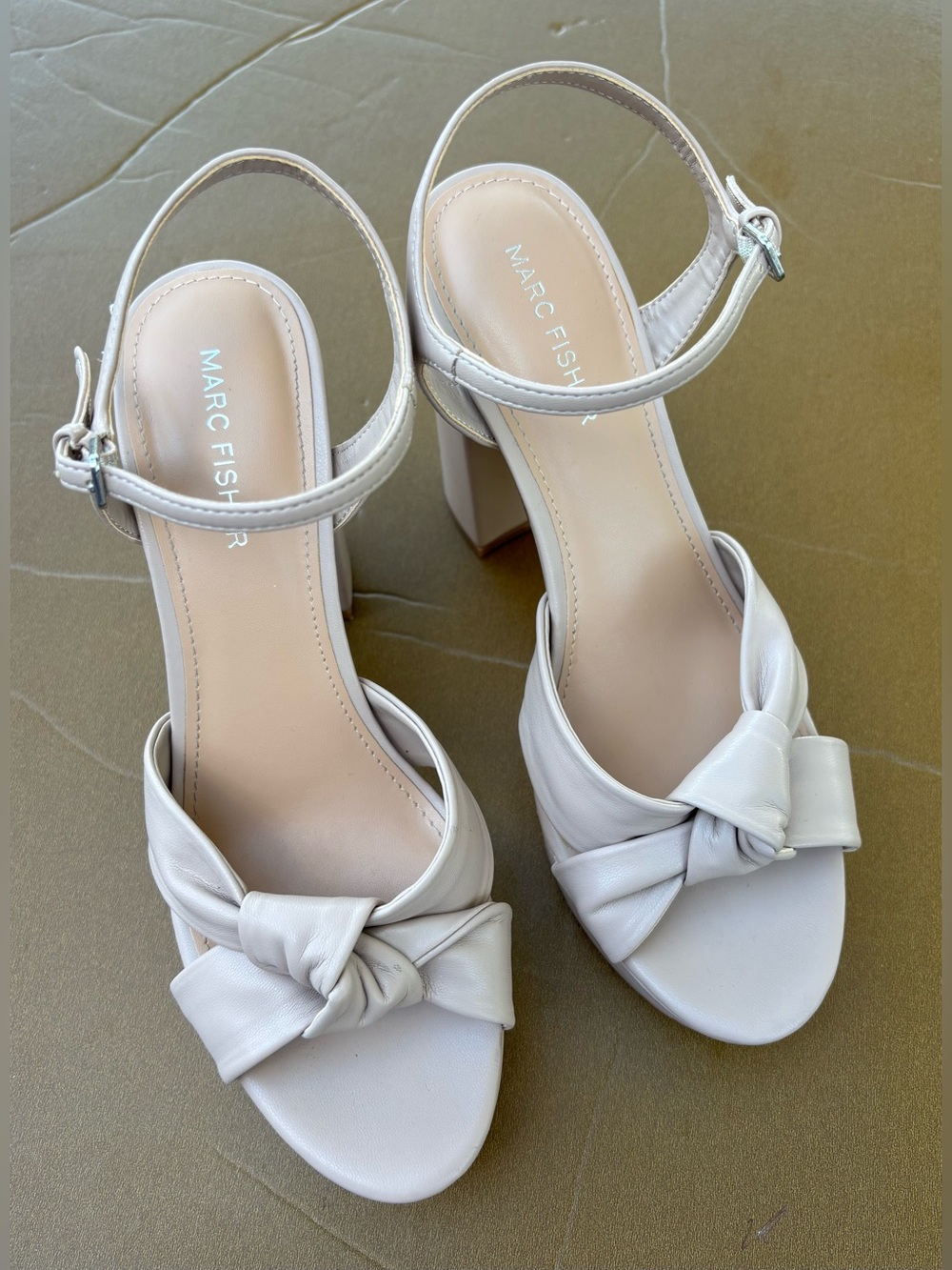 MARC FISHER Ivory Knotted Ankle-Strap Block Heels Size 7 1/2